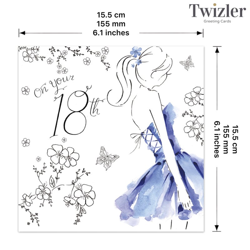 Twizler 18th Birthday Card for Her with Crystal Finish & Watercolour Effect - 18 Year Old - Age 18 Birthday Card - Female Birthday Card - Womens Birthday Card - Teenage Birthday Card - Image 3